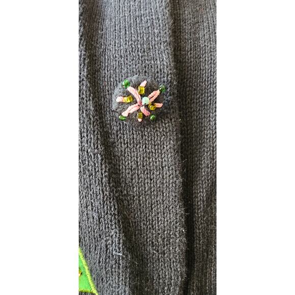 Vintage Christmas‎ Trees Cardigan Sweater 3D Jeweled Embroidered Applique Small - Picture 4 of 12